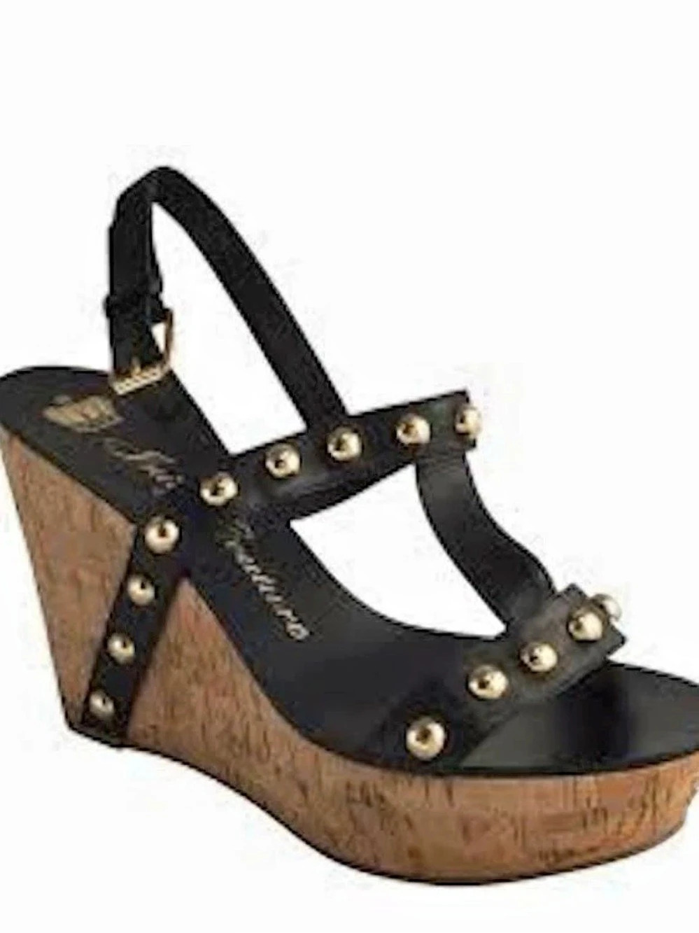 Juicy Couture Kipper Studded Cork Wedge Sandals platforms Black size 9.5